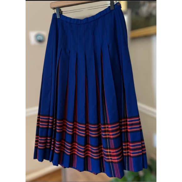 Women's Vintage Pendleton Blue Plaid Pleater Midi Wool Skirt Size 12 - Picture 1 of 5